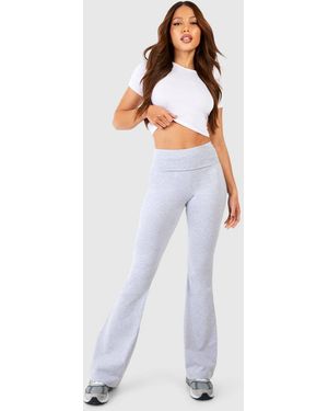 Boohoo Tall Cotton Jersey Folded Waistband Yoga Flares - White