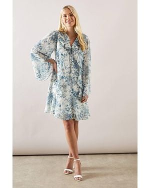 Wallis Petite Floral Ruffle Tie Detail Shift Dress - Blue