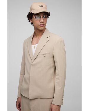 BoohooMAN Oversized Boxy Herringbone Suit Blazer - Grau