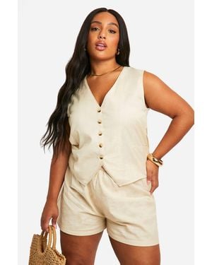 Boohoo Plus Linen Blend Waistcoat - Natural