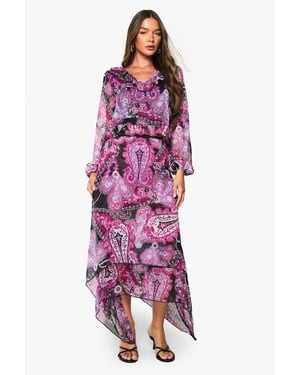 Boohoo Falda Midi De Chifón Estilo Pañuelo Con Estampado Cachemira - Morado