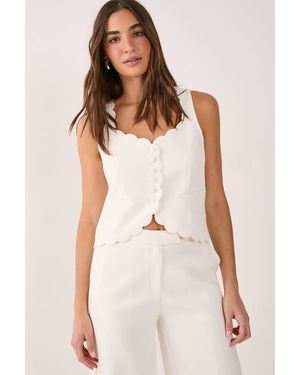 Nasty Gal Scallop Embroidered Button Front Tailored Tank - Pink
