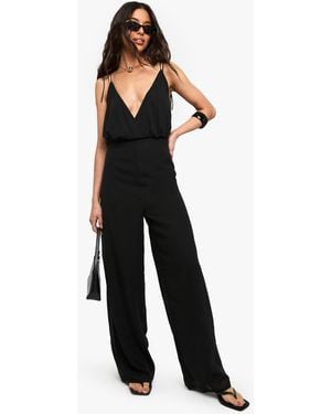 Boohoo Chiffon Strappy Wide Leg Jumpsuit - Black