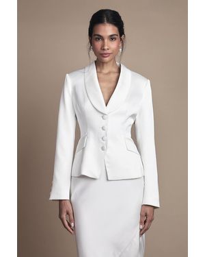 Coast Bridal Waisted Jacket With Satin Lapel - White