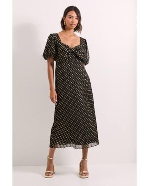 Dorothy Perkins Dp Luxe Bow Front Puff Sleeve Metallic Midaxi Dress - Black