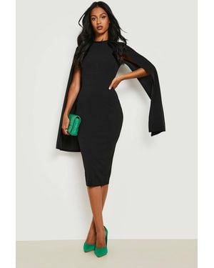 Boohoo Tall Cape Sleeve Midi Bodycon Dress - Black