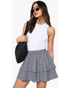 Boohoo Double Layer Gingham Mini Skirt - Gray