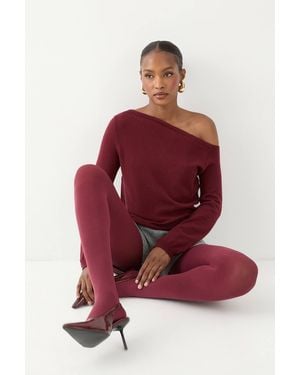 MissPap Knitted Asymmetric Neckline Top - Red