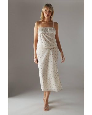 Warehouse Georgette Lace Trim Bias Midi Skirt - Gray