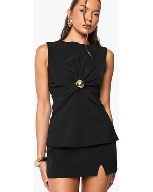 Boohoo Button Woven Twist Detail Top - Black