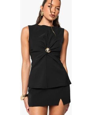Boohoo Button Woven Twist Detail Top - Black