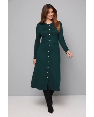 Wallis Tipped Crew Neck Knitted Dress - Green