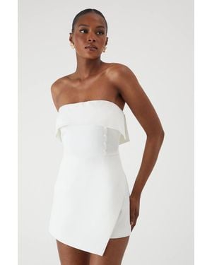MissPap Bandeau Fold Over Button Skort Romper - White