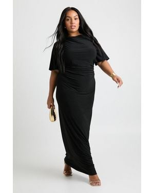 Boohoo Plus Angel Sleeve Gathered Side Column Maxi Dress - Black