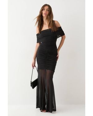 MissPap Off Shoulder Mesh Overlay Maxi Dress - Black
