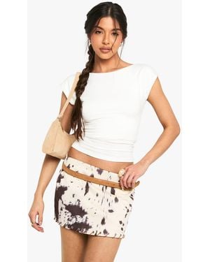 Boohoo Faux Suede Cow Print Mini Skirt - White