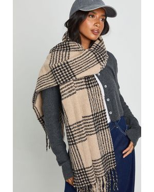 Boohoo Check Lightweight Blanket Scarf - Negro