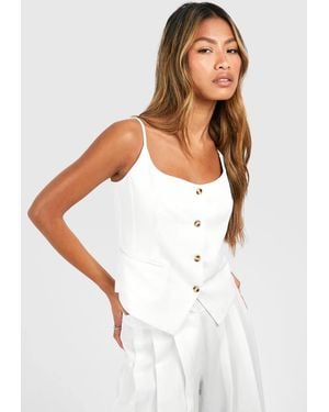 Boohoo Linen Look Contrast Button Waistcoat - White