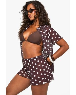 Boohoo Polka Dot Print Beach Shorts - Brown