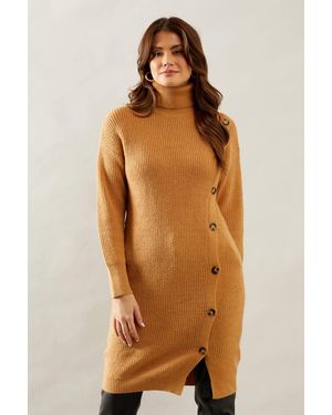 Wallis Longline Button Wrap Knitted Tunic - Brown