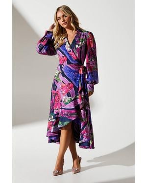 Coast Petite Printed Satin Wrap Wedding Guest Dress - Multicolor