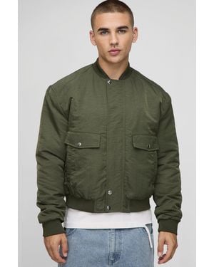 BoohooMAN Regular Fit Peached Crinkle Nylon Bomber Jacket - Grün