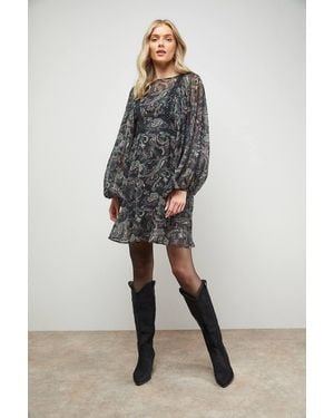 Oasis Printed Trim Detail Batwing Mini Dress - Multicolor