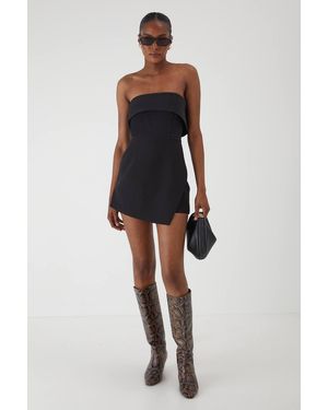 MissPap Bandeau Fold Over Button Skort Romper - Black