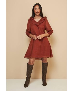 Wallis Petite Dobby Ruffle Shift Dress - Orange