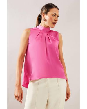Wallis Satin Sleeveless Tie Neck Top - Pink