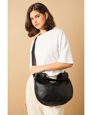Oasis Faux Leather Whipstitch Detail Slouch Shoulder Bag - Black