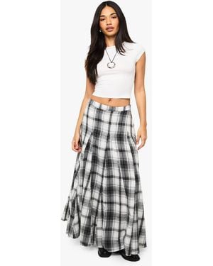 Boohoo Flannel Print Godet Maxi Skirt - White