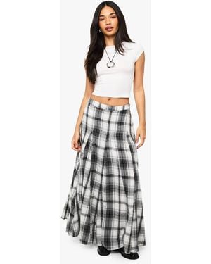 Boohoo Flannel Print Godet Maxi Skirt - White