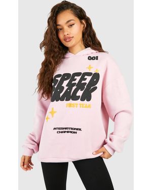 Boohoo Speed Track Puff Print Slogan Oversized Hoodie - Pink