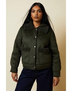 Dorothy Perkins Petite Pocket Aviator Jacket - Green