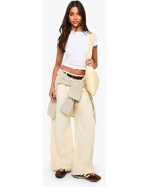Boohoo Low Rise Wide Leg Pants - Natural