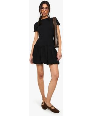Boohoo Puff Ball Hem T-Shirt Dress - Black