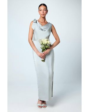 Coast Cowl Detail Tie Shoulder Column Satin Bridesmaid Dress - White