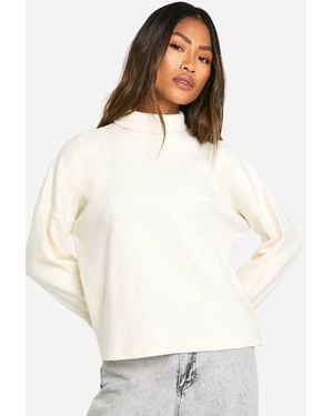 Boohoo Brushed Rib Oversized Wide Sleeve Top - White