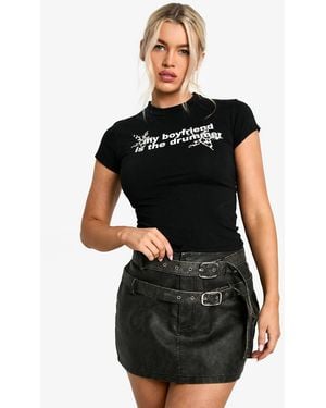 Boohoo My Boyfriend Is The Drummer Printed Baby Tee - Black