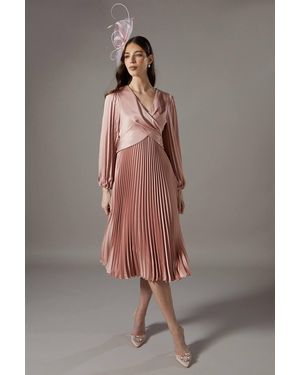 Coast Petite Pleat Skirt Midi Dress - Gray
