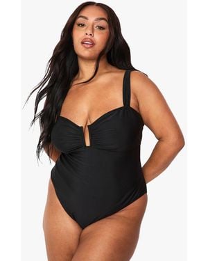 Boohoo Plus U Band Detail Bathing Suit - Black