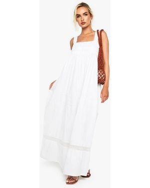 Boohoo Cotton Ruched Strappy Maxi Dress - White