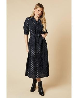 Dorothy Perkins Mono Spot Half Sleeve Shirt Dress - Blue