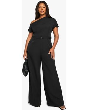 Boohoo Plus Asymmetric Belted Jumpsuit - Black