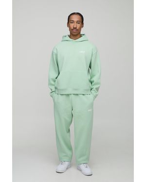 BoohooMAN Oversized Boxy Hood Applique Tracksuit - Green