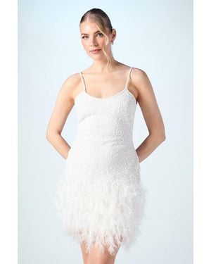 Coast Embellished Sequin Feather Style Bridal Mini Dress - White