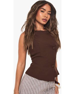 Boohoo Tailored Boat Neck Button Waistcoat - Brown