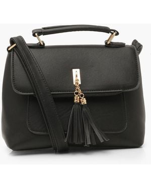 Boohoo Bolso Cruzado Liso De Cuero Sintético Con Detalle De Borla - Negro