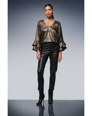 Wallis Metallic Leopard Flute Sleeve Top - Gray